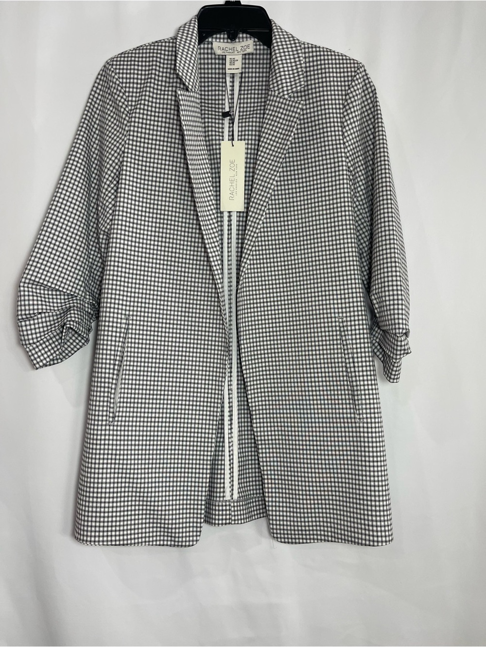 Rachel Zoe Black & White Gingham Blazer shoulder pads business casual women’s XS